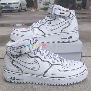 私人定制球鞋涂鸦af1高帮空军一号二次元描边手绘diy客制情侣鞋