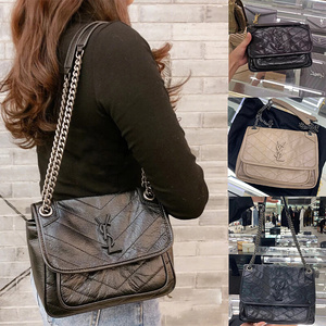 正品圣罗兰女包/ysl褶皱流浪包niki迷你邮差包翻盖单肩链条斜挎包
