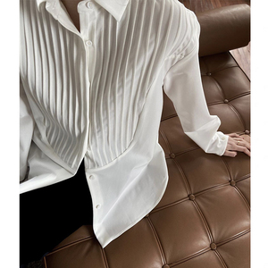 a1st编辑店 瑞典设计师塔克褶白色衬衫风琴褶别致上衣女春装新