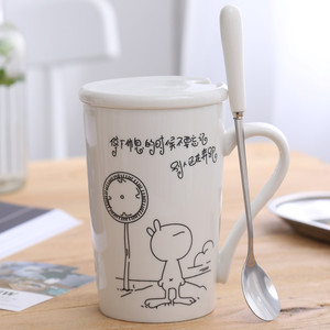 新品陶瓷杯子带盖勺马克杯咖啡牛奶创意卡通杯情侣喝水杯办公室杯