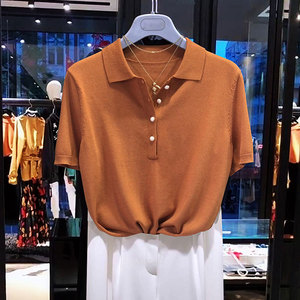 正品哥弟新款女装2022夏季百搭纯色短袖t恤女polo衫薄款针织上衣