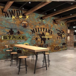 军事主题风格装饰墙纸战争迷彩立体枪械背景装修军旅题材餐厅壁纸