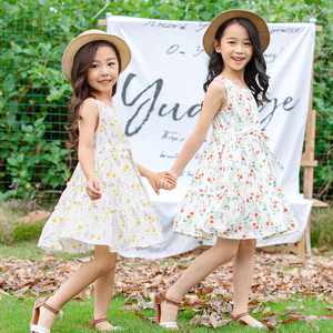 女童连衣裙夏装儿童碎花裙子纯棉背心闺蜜姐妹装中大童度假沙滩裙