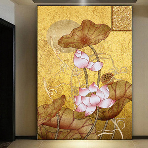 3d莲花壁纸浮雕壁画