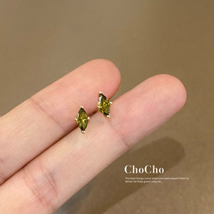 chocho/橄榄绿锆石耳钉 韩国小巧简约精致小众高级感耳环耳饰