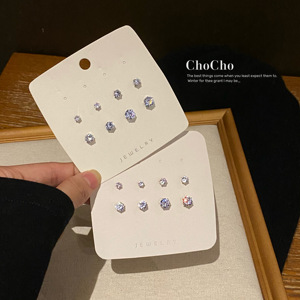 chocho/超值锆石套装简约百搭小巧日常款耳钉法式叠戴耳环组合