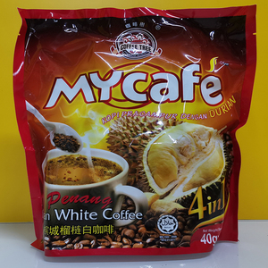马来西亚进口槟城咖啡树榴莲味白咖啡特浓4合1速溶咖啡粉600g袋装