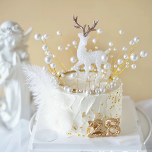 蛋糕装饰闪粉水晶圣诞麋鹿小鹿摆件网红女神生日插件银色树叶皇冠
