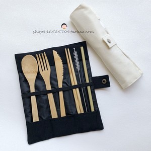 适用于星巴克环保竹木吸管刀叉筷子餐具套装日式便携餐具帆布袋装