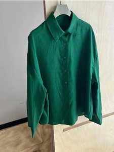麻料衬衫女2024韩国东大门新款绿色汉麻衬衣气质亚麻夏季防晒上衣