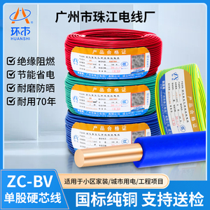 珠江电线环市牌BV2.5/1.5/4/6/10平方铜芯单支家装阻燃国标电缆线