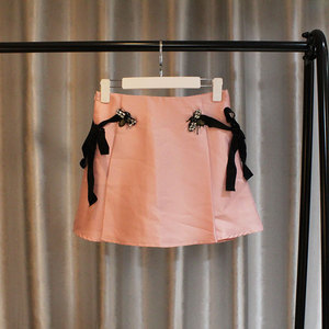 夏季新款女装小蜜蜂织带粉色修身显瘦A字裙休闲时尚短裙半身裙