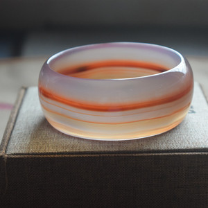 精品巴西料天然原石原色无优化缠丝一线玛瑙玉髓手镯宽版女冰透61