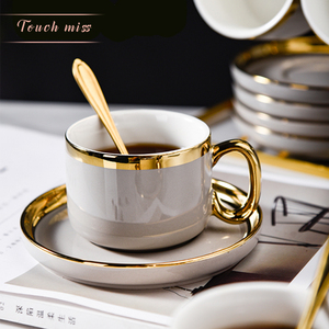 TOUCH MISS欧式小奢华咖啡杯套装办公室灰色杯碟金边下午茶杯碟勺