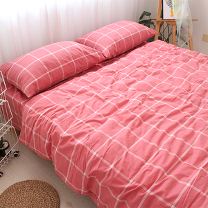超柔亲肤红格子色织全棉布水洗棉单双人床单炕单被罩被套床笠单件