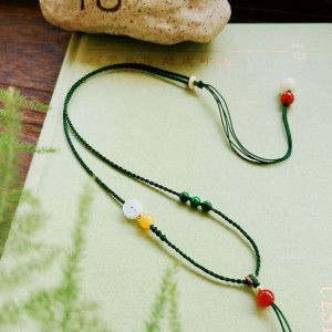 000人付款淘宝原创设计手工编织翡翠和田玉黄金坠子高档锁骨项链挂绳