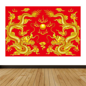 60真实用家居专营店天猫双龙戏珠金色红色中国龙剪纸龙画贴纸龙图腾