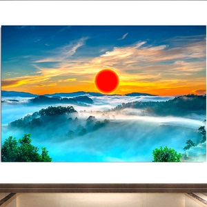 日出云海靠山图壁画红太阳红红火火装饰贴画招财聚财风水挂画x23