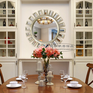 美式客厅欧式玄关圆型轻奢艺术镜子创意背景挂墙面壁挂餐边装饰镜