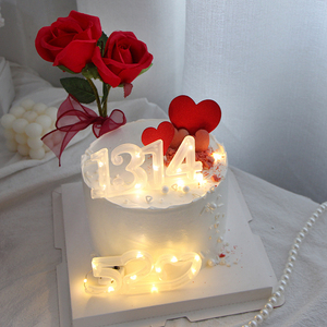 520情人节蛋糕装饰插件仿真玫瑰花1314灯串情侣节日告白配件摆件