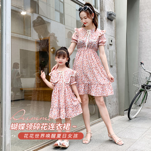 韩国网红亲子装潮夏装母女装碎花连衣裙时尚韩版洋气新款女童裙子