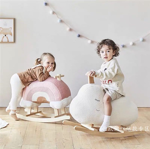 韩国INS创意木制玩具摇椅木质彩虹云朵幼儿园宝宝儿童木马摇摇马
