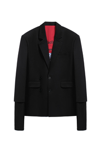 FromTheisland(FTI)大廓形垫肩西装黑色袖子拼接设计高级感西服