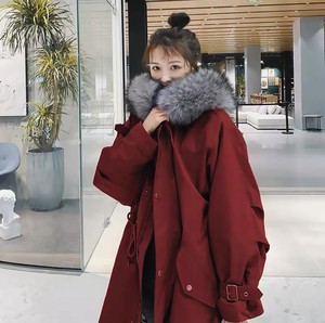 LILY MOST韩版宽松羽绒棉服派克服外套加厚新年红色大衣女中长款