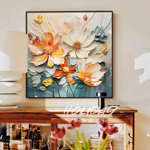 奶油风餐厅装饰画轻奢高级感背景墙面挂画现代简约肌理花卉油画壁