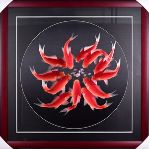 栩艺阁 苏绣成品手工刺绣4丝精品十二条鲤鱼年年有余客厅装饰画