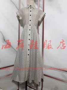 20年杨颖同款赫本风复古经典真丝波点提花白色气质百褶显瘦连衣裙
