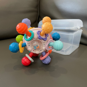 婴儿曼哈顿球手摇铃玩具0-2-4岁宝宝抓握可咬牙胶原子球益智