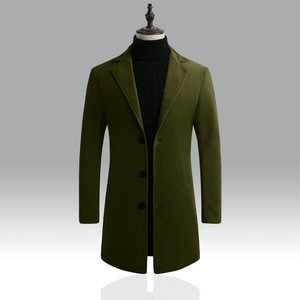 军绿色中长款风衣男生单排扣冬装加厚呢子大衣外套5XL大码西装领