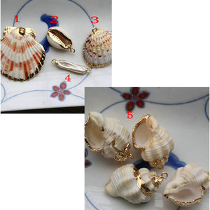 天然海螺壳电镀金边吊坠 扇形毛哈瓜子螺珍珠条坠子 diy饰品配件