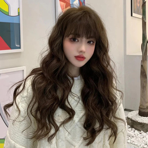 假发女长发自然逼真空气刘海大波浪羊毛卷可爱圆脸长卷发全头套式