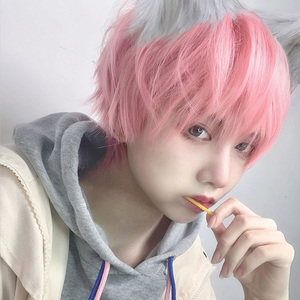 假发男短发韩版帅气自然lolita短卷发型学生粉色万用cos全头套式