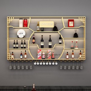 中式红酒架子葡萄白酒柜靠墙壁挂式置物架酒吧铁艺展示架创艺酒庄