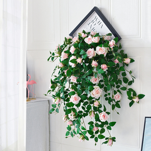 仿真玫瑰花阳台吊花假花空调管道遮挡墙面绿植塑料壁挂花装饰植物
