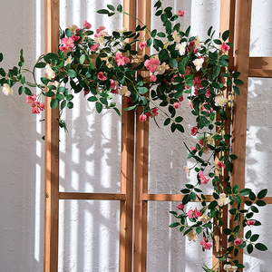 仿真玫瑰花藤空调暖气管道遮挡藤蔓缠绕假花藤条橱窗客厅墙面装饰