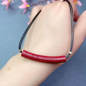 拍卖天然原矿朱砂弯管心经锁骨链项链本命年保平安吊坠情侣款