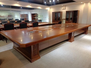 会议桌长方形油漆木皮大型培训桌会议台办公家具玻璃木皮开会长桌