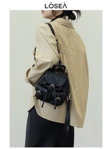 LOSEA原創《流光》新中式背包女双肩包2024新款黑色简约时尚包包