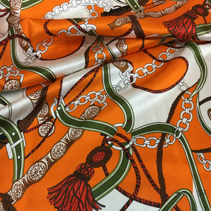 桑蚕丝布料爱马仕橘链条几何数码印花宽幅重磅弹力真丝丝绸缎面料