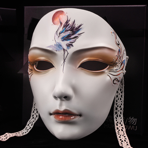 魂作物全脸面具遮面成人面派对礼品舞会神秘装扮手绘汉服古风网红