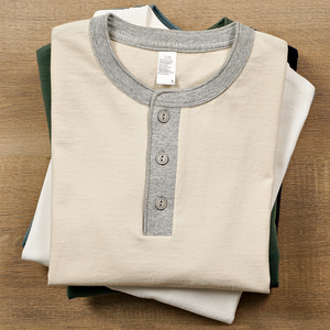 260g 阿美咔叽美式复古亨利领短袖t恤重磅厚实纯棉螺纹收口半袖男