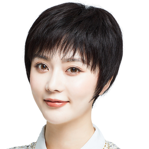 假发女短发夏季中老年妈妈直发真人发丝假头发真发全头套仿真发套