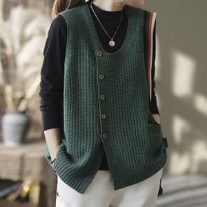 新款针织马甲女春装毛线宽松时尚毛背心女士坎肩毛衣背心马夹外搭