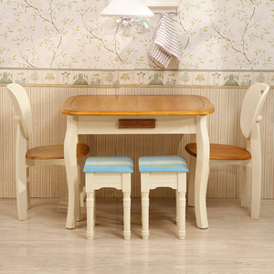 地中海餐桌椅组合可伸缩美式田园风格家用实木饭桌小户型餐桌折叠