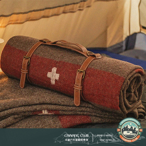100%纯羊毛毯户外毛毯春野营保暖复古瑞士军毯便携车帐篷露营毯子