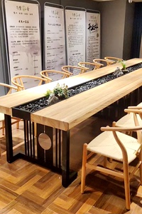 新中式高级实木会议桌长条桌流水茶台创意景观大堂接待洽谈办公桌